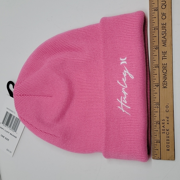 NWT Hurley Pink Knit Embroidered Beanie Hat - One Size - Picture 5 of 7